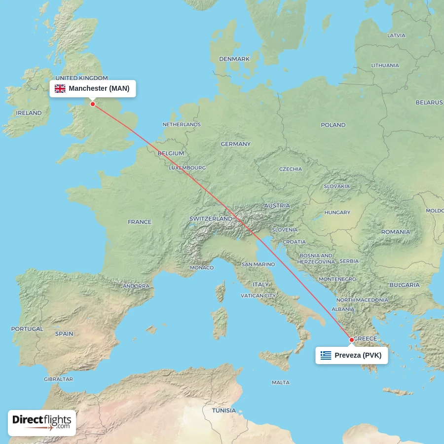 PVK - MAN route map