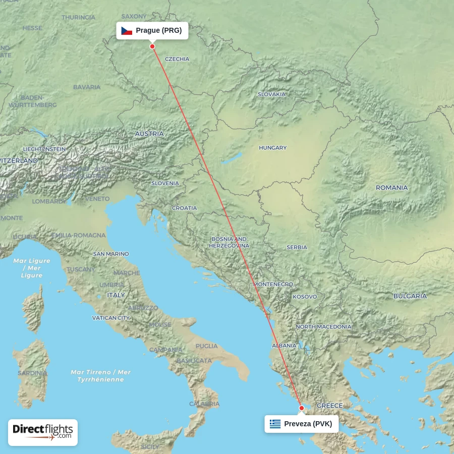PVK - PRG route map