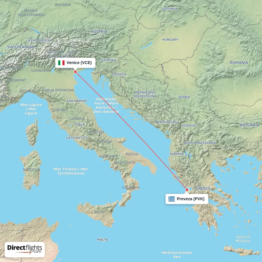 PVK - VCE route map