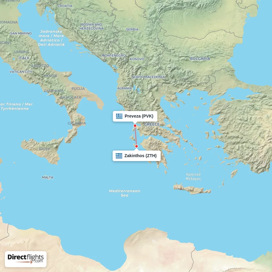 PVK - ZTH route map