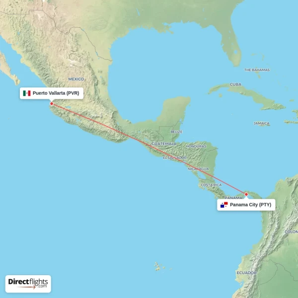 Puerto Vallarta - Panama City direct flight map