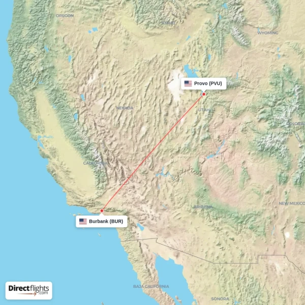 Provo - Burbank direct flight map
