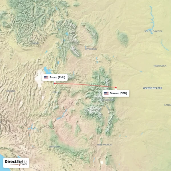 Provo - Denver direct flight map