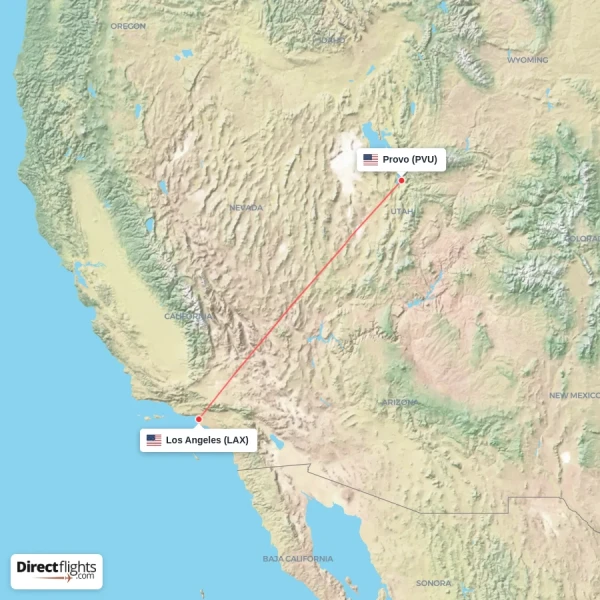 Provo - Los Angeles direct flight map
