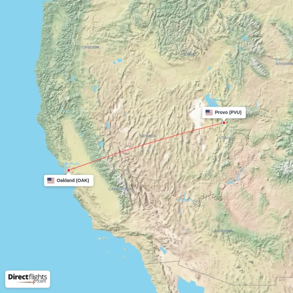 Provo - Oakland direct flight map