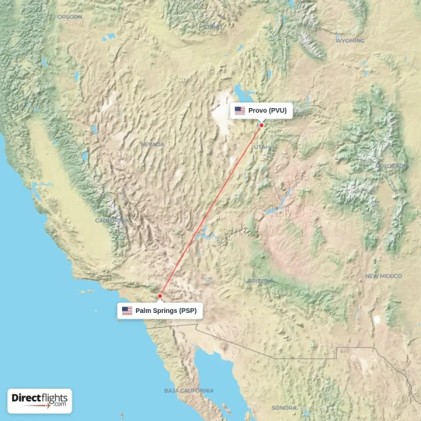 Provo - Palm Springs direct flight map
