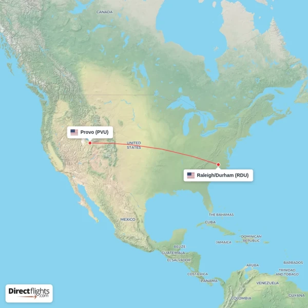 Provo - Raleigh/Durham direct flight map