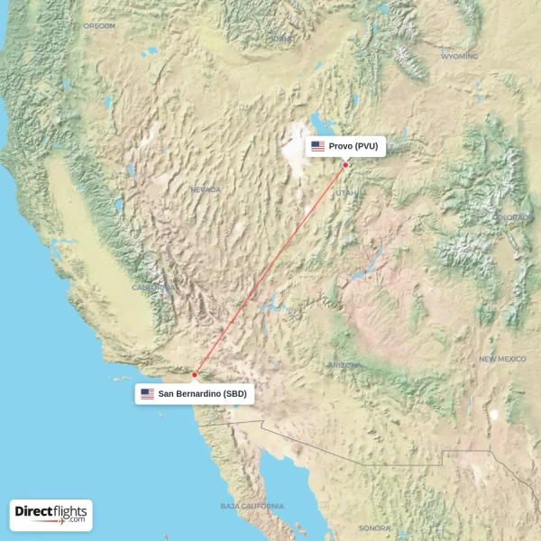Provo - San Bernardino direct flight map