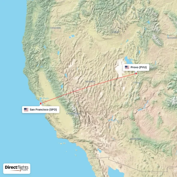 Provo - San Francisco direct flight map