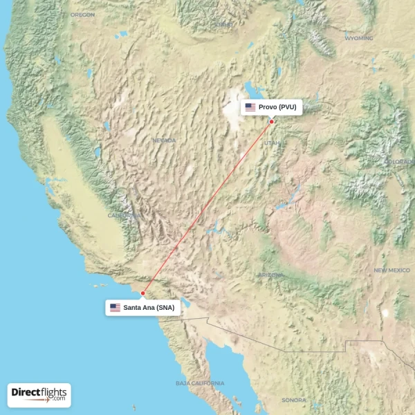 Provo - Santa Ana direct flight map