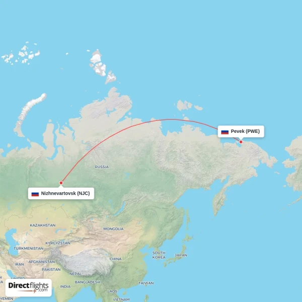 Pevek - Nizhnevartovsk direct flight map