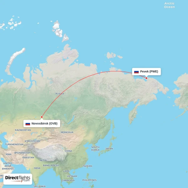 Pevek - Novosibirsk direct flight map