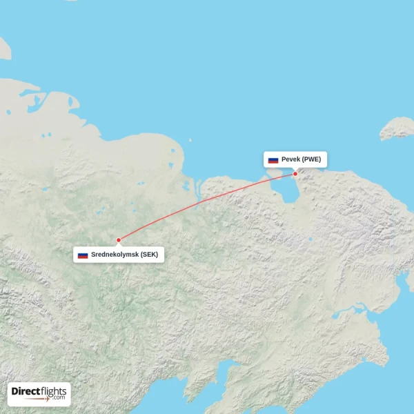 Pevek - Srednekolymsk direct flight map