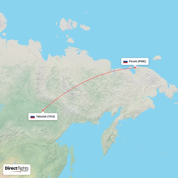 Pevek - Yakutsk direct flight map