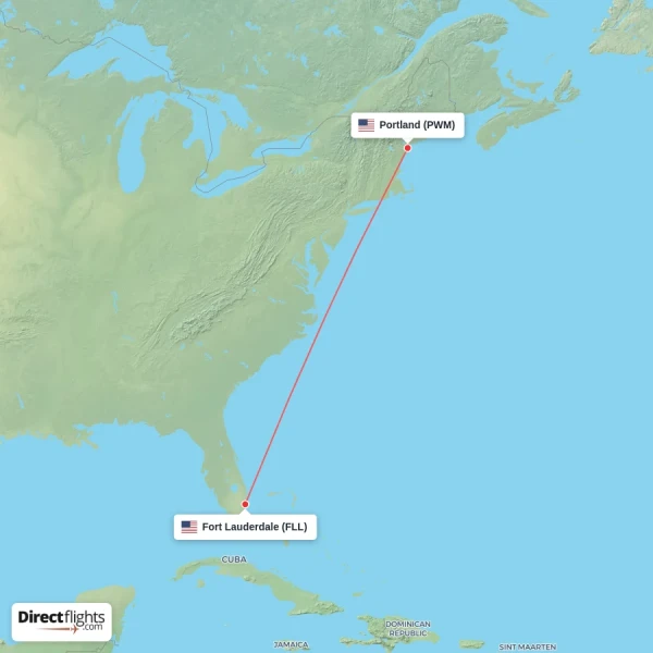 Portland - Fort Lauderdale direct flight map