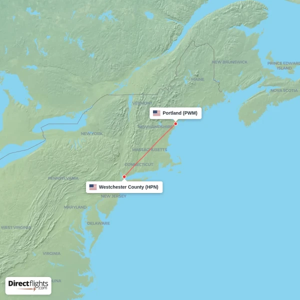 Portland - Westchester County direct flight map