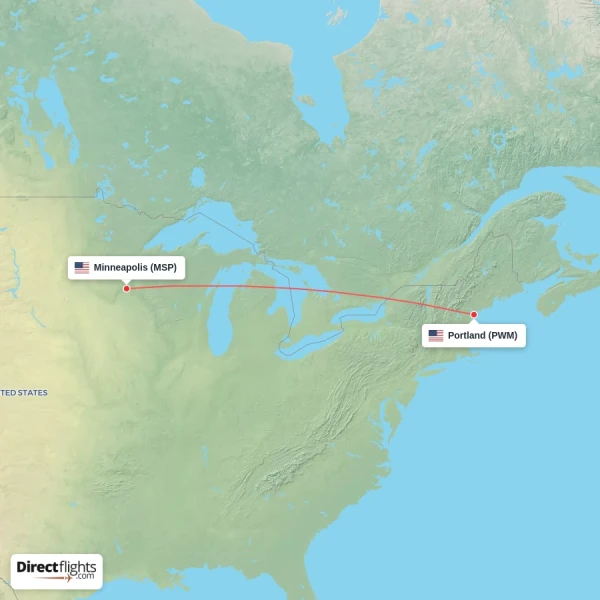 Portland - Minneapolis direct flight map