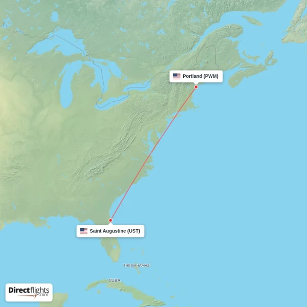 Portland - Saint Augustine direct flight map