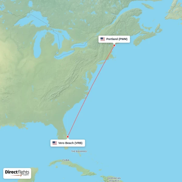 Portland - Vero Beach direct flight map
