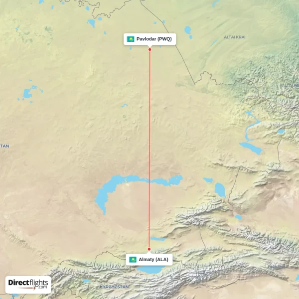 Pavlodar - Almaty direct flight map