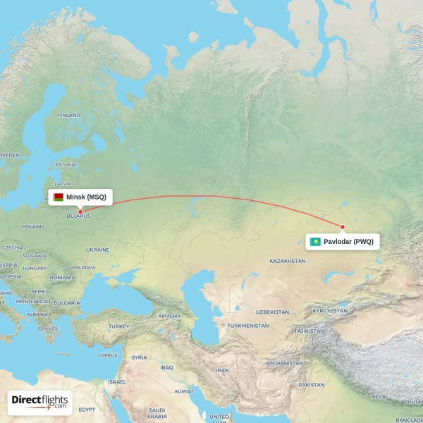Pavlodar - Minsk direct flight map