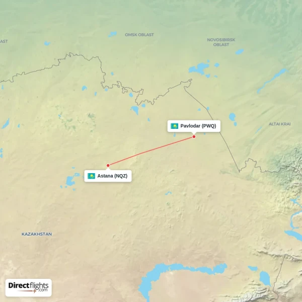 Pavlodar - Astana direct flight map