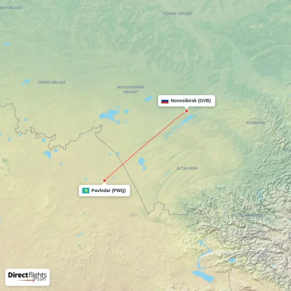 Pavlodar - Novosibirsk direct flight map