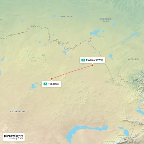Pavlodar - TSE direct flight map