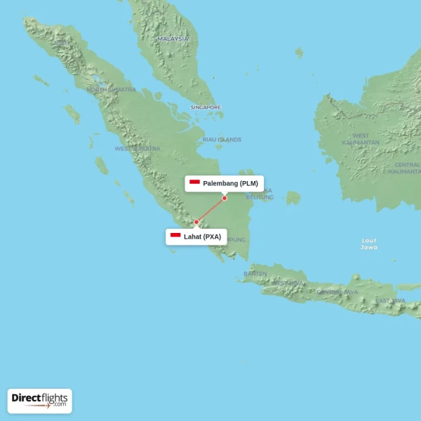 Lahat - Palembang direct flight map