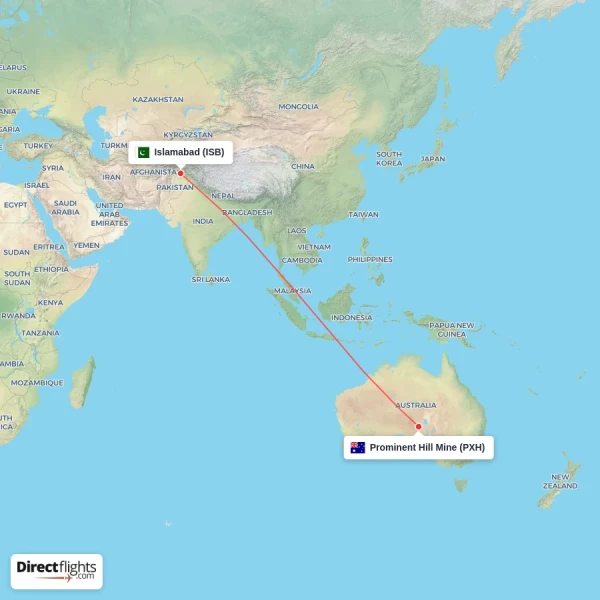 Prominent Hill Mine - Islamabad direct flight map