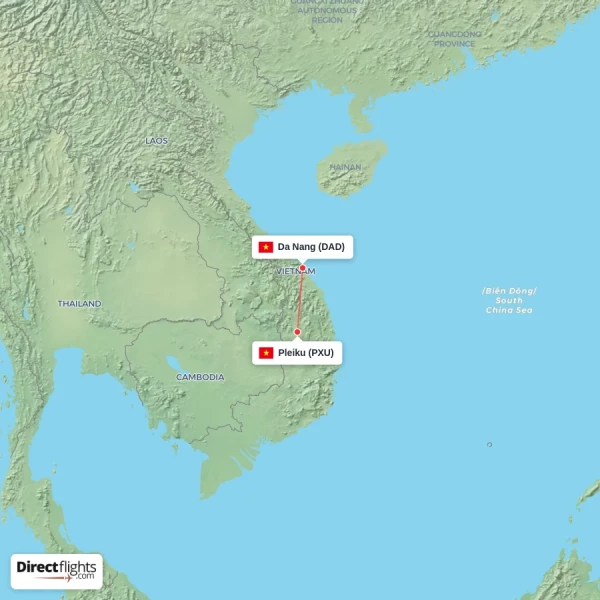 Pleiku - Da Nang direct flight map