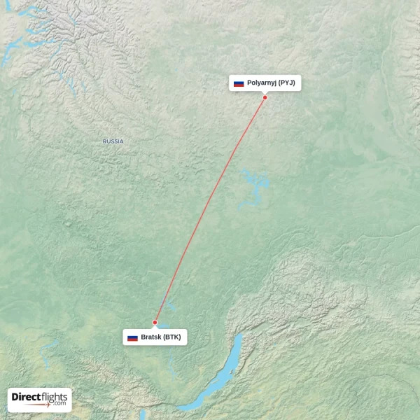 Polyarnyj - Bratsk direct flight map