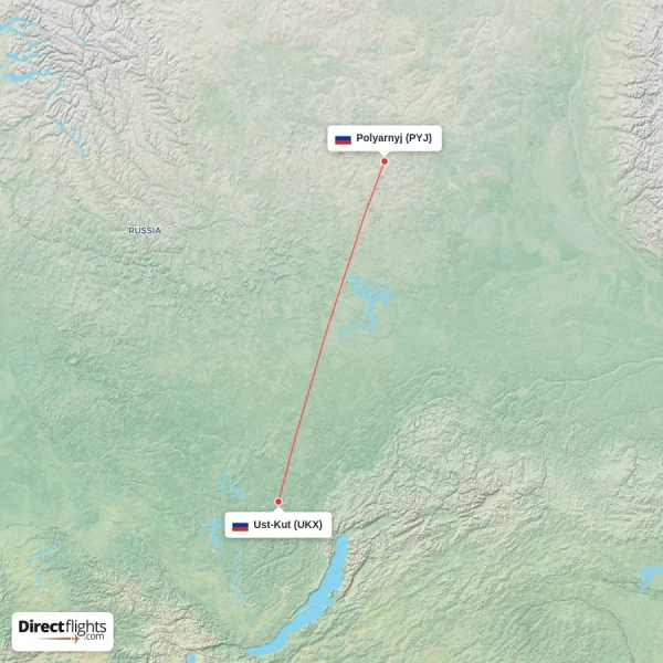 Polyarnyj - Ust-Kut direct flight map