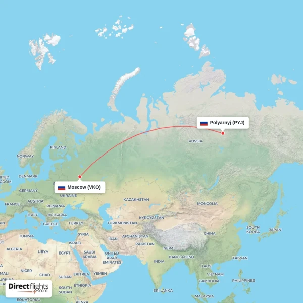 Polyarnyj - Moscow direct flight map