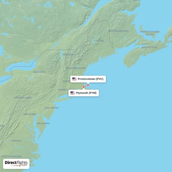 Plymouth - Provincetown direct flight map