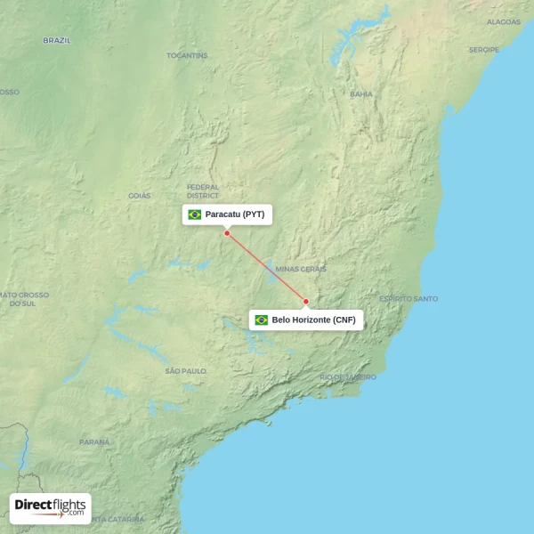 Paracatu - Belo Horizonte direct flight map