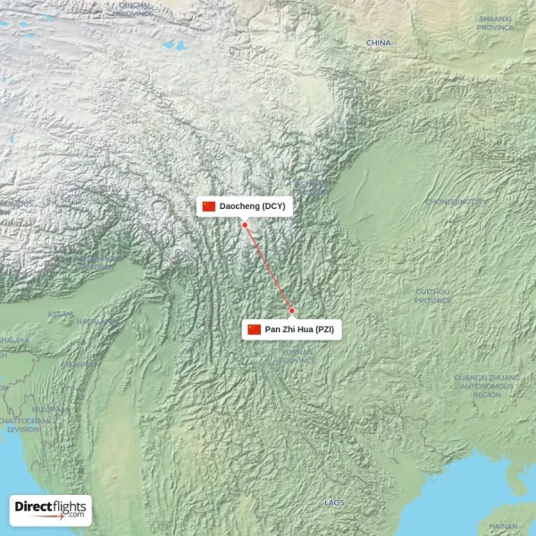 Pan Zhi Hua - Daocheng direct flight map