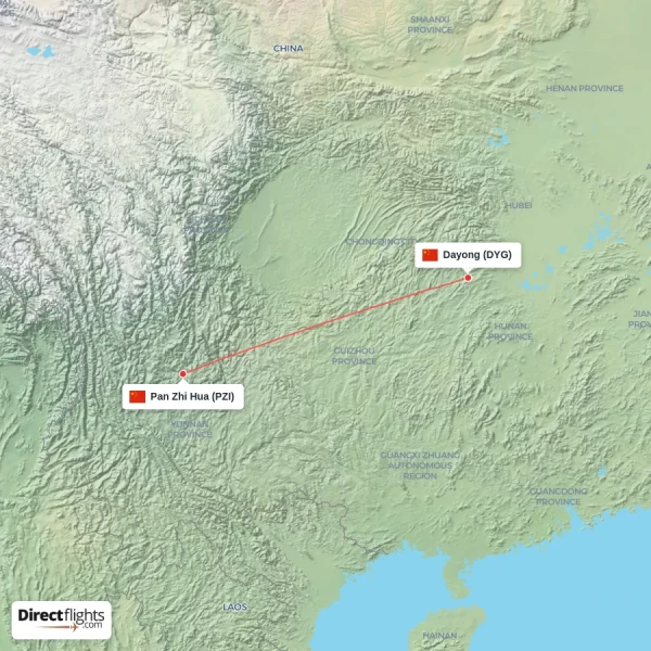 Pan Zhi Hua - Dayong direct flight map
