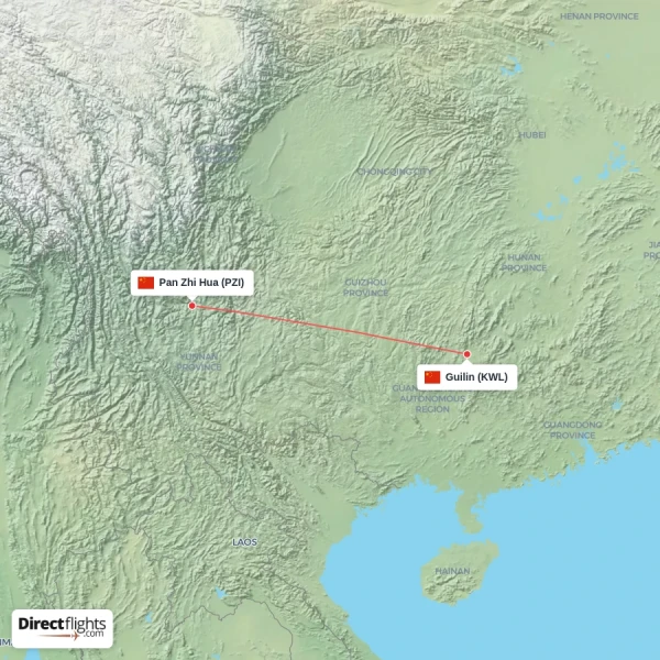 Pan Zhi Hua - Guilin direct flight map