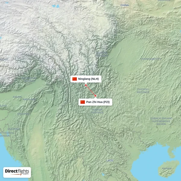 Pan Zhi Hua - Ninglang direct flight map