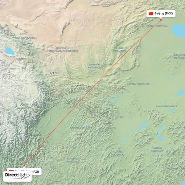 Pan Zhi Hua - Beijing direct flight map
