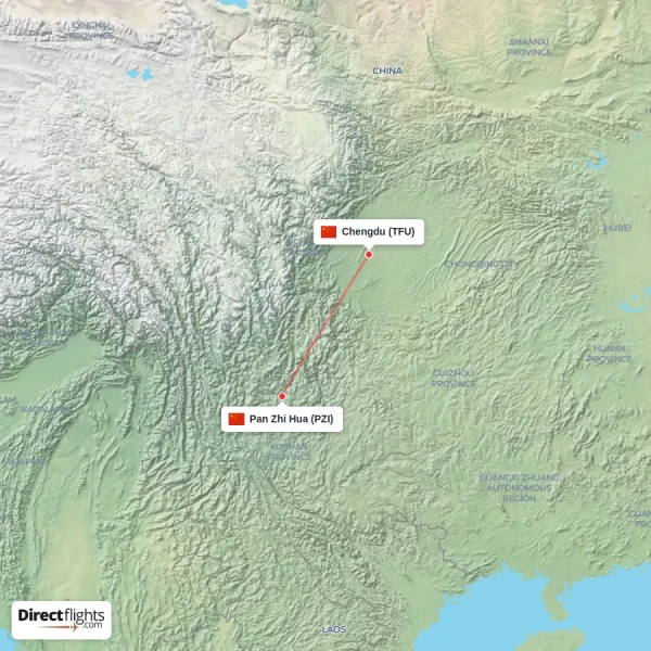 Pan Zhi Hua - Chengdu direct flight map