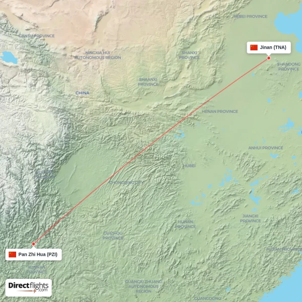 Pan Zhi Hua - Jinan direct flight map