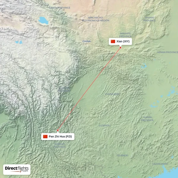 Pan Zhi Hua - Xian direct flight map