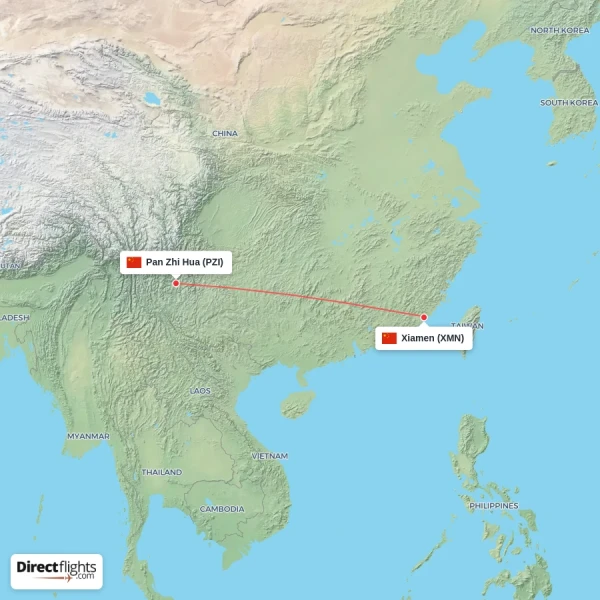 Pan Zhi Hua - Xiamen direct flight map