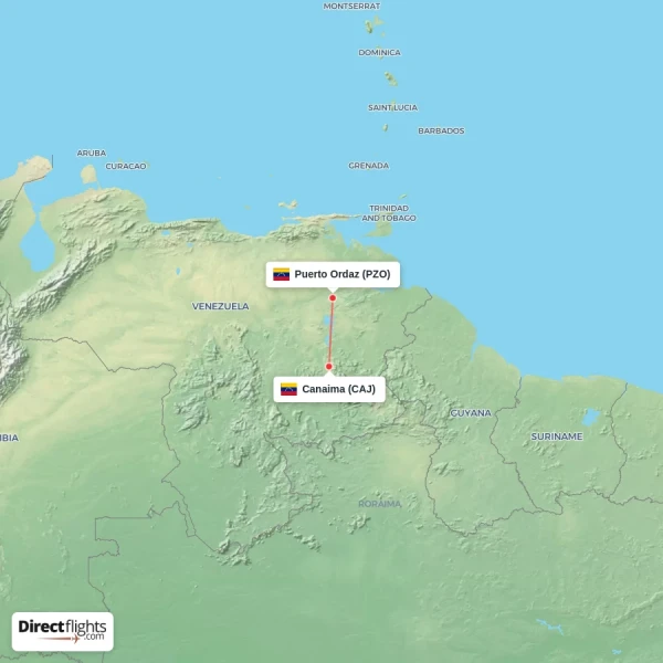 Puerto Ordaz - Canaima direct flight map
