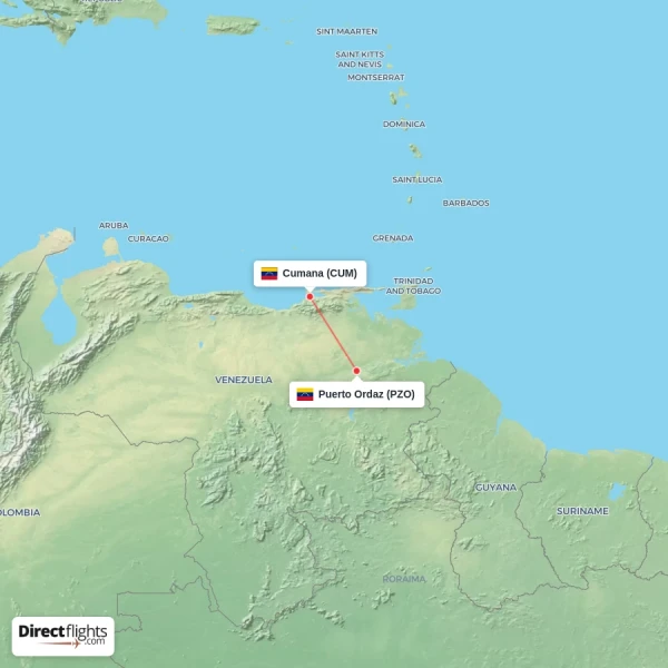 Puerto Ordaz - Cumana direct flight map
