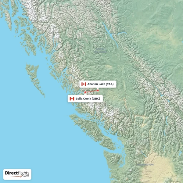 Bella Coola - Anahim Lake direct flight map