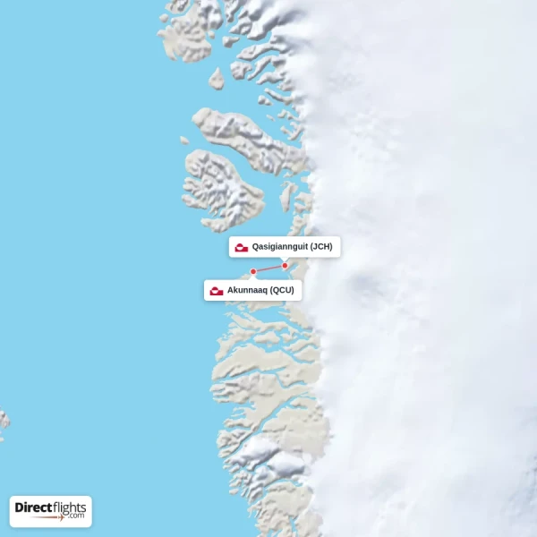 Akunnaaq - Qasigiannguit direct flight map