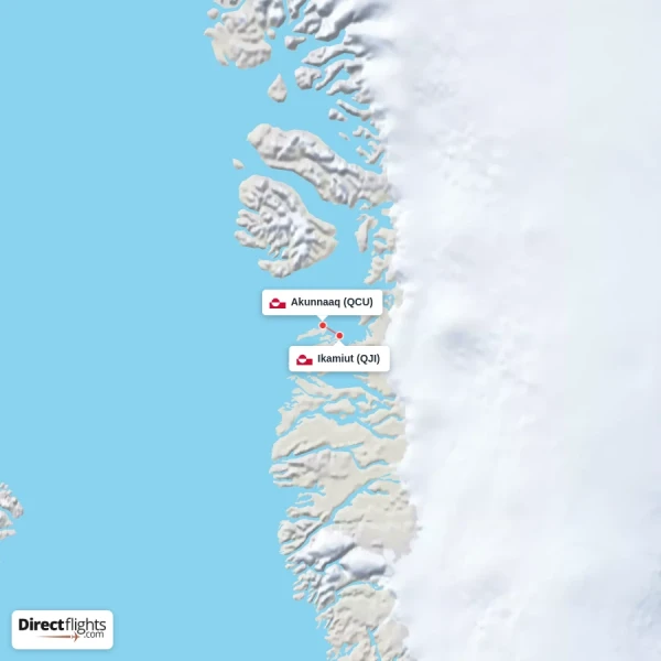 Akunnaaq - Ikamiut direct flight map